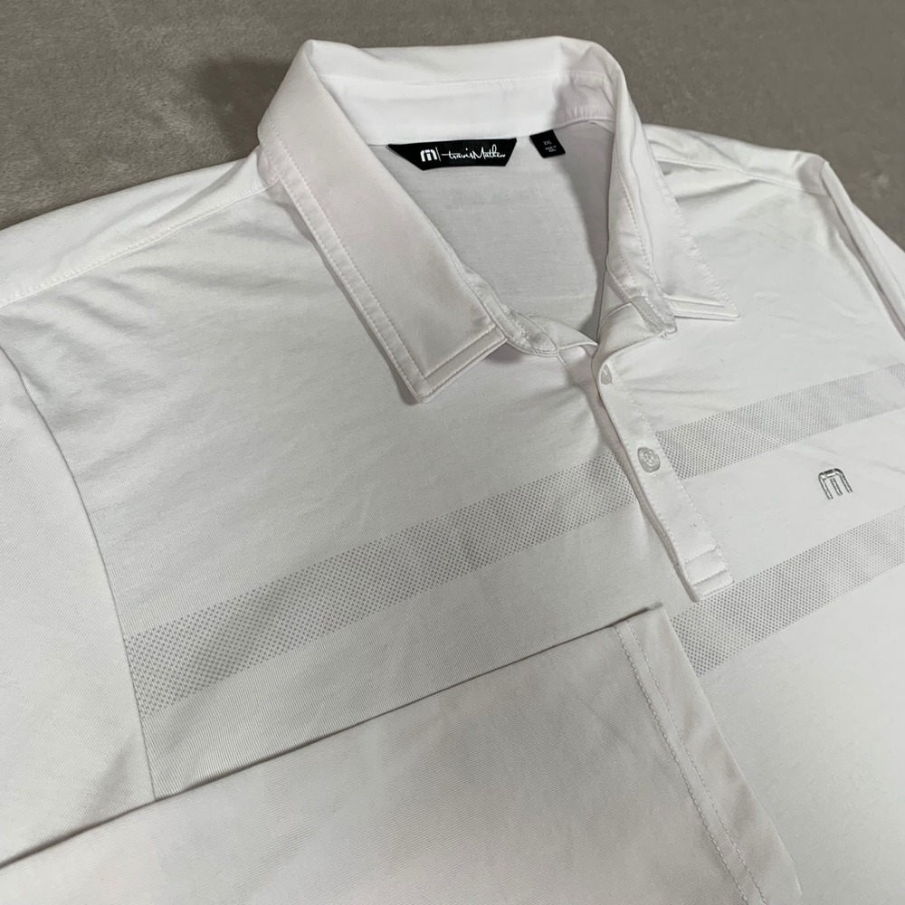 Travis Mathew Polo Shirt 2XL White Long Sleeve Performance Golf Casual Stretch